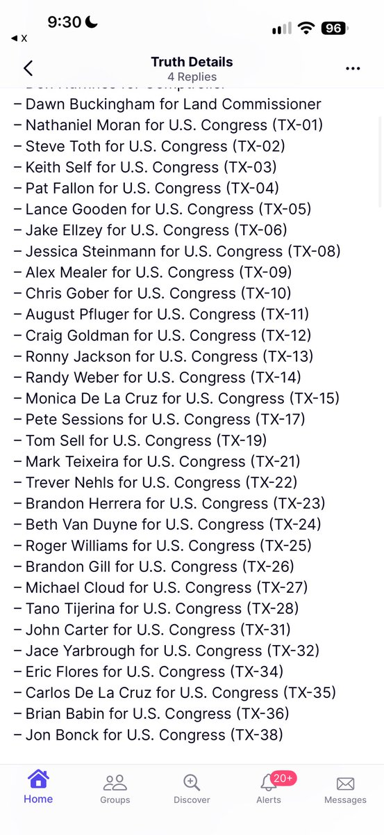 AaronTorres_'s tweet photo. On Truth Social, President @realDonaldTrump told people to vote for every Republican listed on the statewide ticket — except for RRC nominee @bofrench &amp; AG commissioner @natesheetsforTX https://t.co/doeZSYDZuX