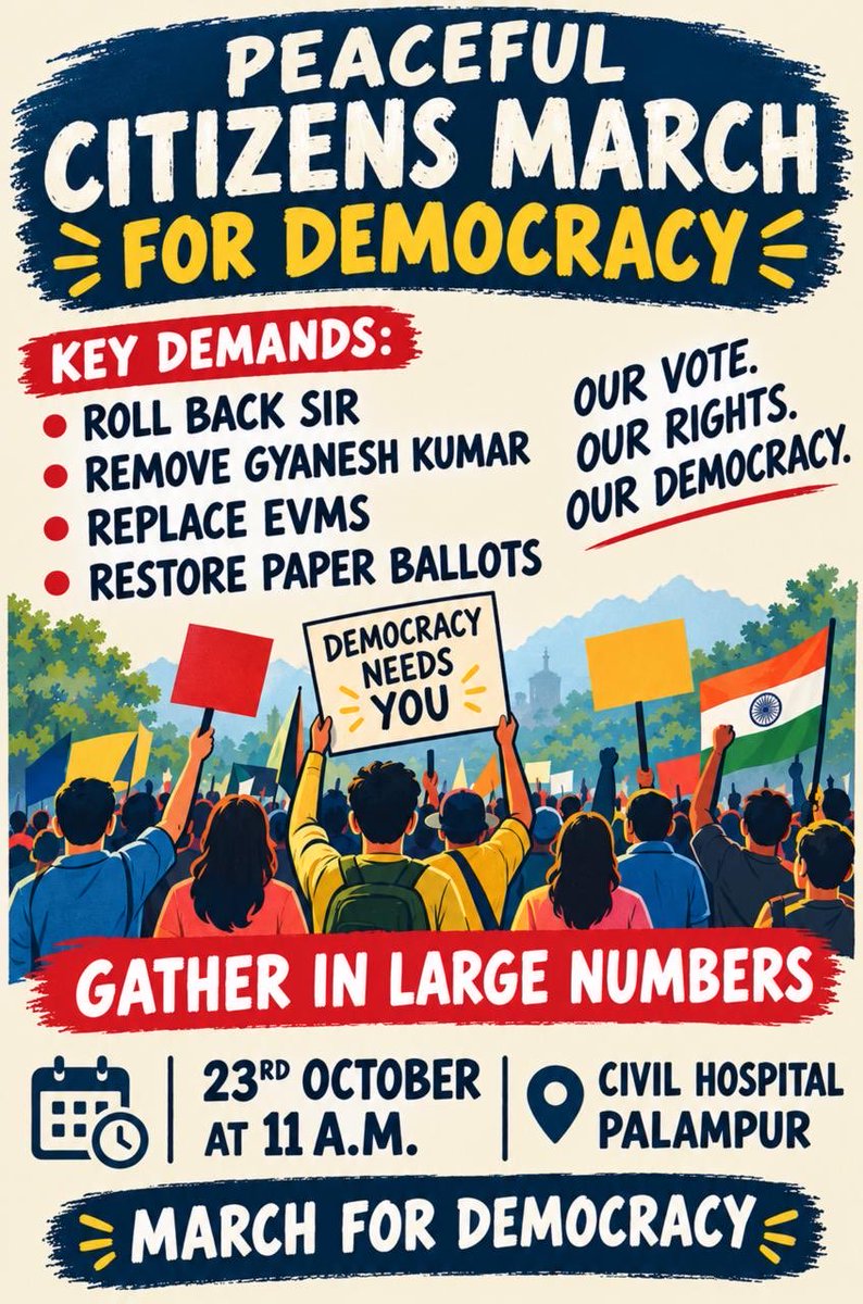 pbhushan1's tweet photo. Tomorrow 23rd October is save democracy day for the country. As part of this protest, we are doing a march in Palampur as well at 11 am. Concerned citizens in this area should join us at the Civil Hospital Palampur https://t.co/rIvePMlUYz