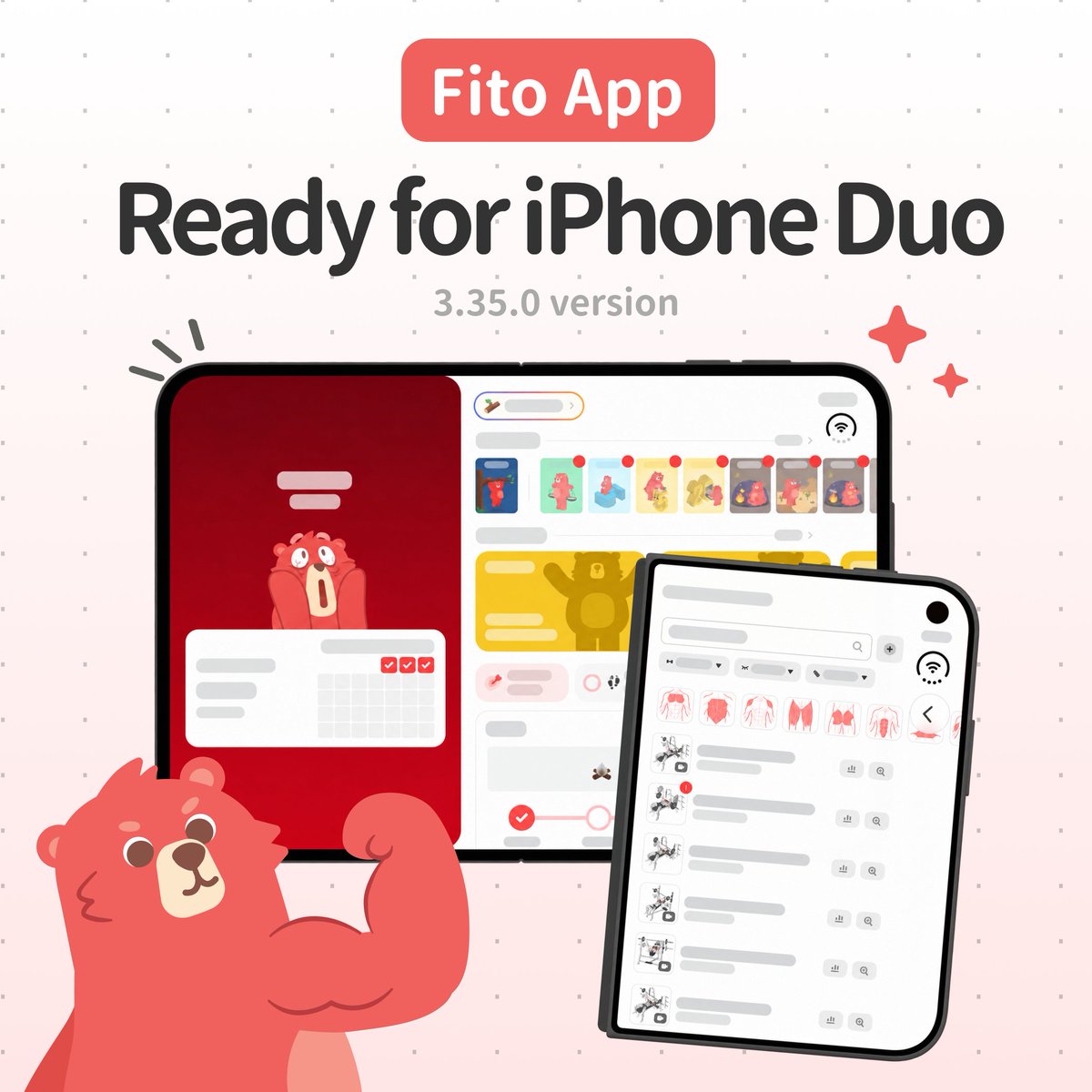 GetFitoApp's tweet photo. Fito has completed iPhone Duo compatibility (version 3.35.0)!
Whether the screen is opened or closed, the little bear and the data information can be displayed perfectly
#iphoneduo #duo #iphonefold #iOS #fitness https://t.co/AWRCZQnUP2