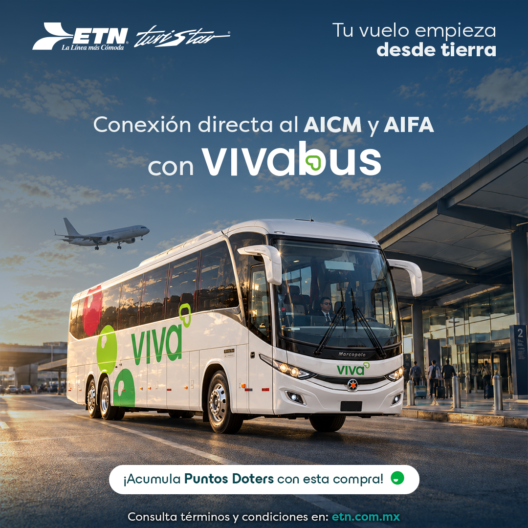 ETNTURISTAR's tweet photo. Haz que tu vuelo comience desde tierra. ✈️🚌
Con VIVABUS, conecta tu camino con el aeropuerto de forma práctica y disfruta el viaje desde el primer momento. 💚

Compra tus boletos en https://t.co/ZpyOD7FtpX

#ETN #VIVABUS #AICM #AIFA https://t.co/jKDuBOfCyf