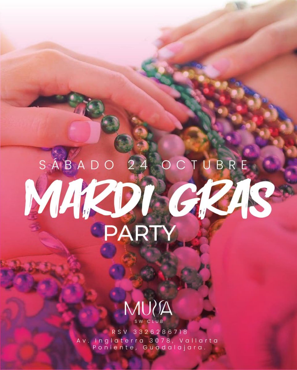 SWMUSSA's tweet photo. ¡La verdadera actitud se vive este sábado 24 de octubre en nuestra Mardi Gras Party! 🎭✨ Te esperamos en MUSSA SW Club para una noche inolvidable.
📍 Av. Inglaterra 3078, Vallarta Poniente
📲 RSVP: 3326286718
#MardiGras #MUSSA #GDL https://t.co/TmO7BkTEHd