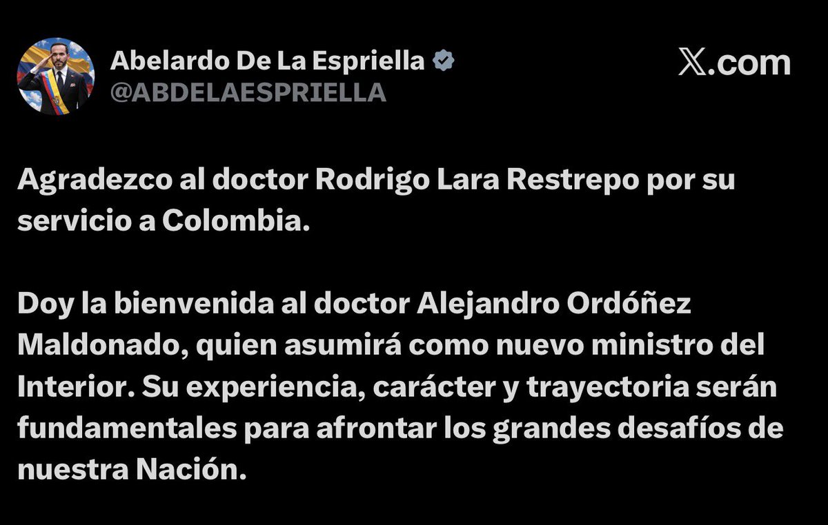 JotaPeHernandez's tweet photo. Al Dr Rodrigo Lara le deseo que Dios lo bendiga y lo guarde, nunca lo había tratado, pero en este corto paso que tuvo como Ministro del Interior me permito destacarle su postura cordial y respetuosa con el Congreso.

Le deseo muchos éxitos! 🇨🇴 https://t.co/wFLTe78pb8