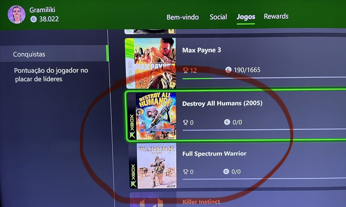 xgramiliki's tweet photo. Conquistas para os jogos de XBOX OG devem chegar em breve ao sistema.

Novembro é o aniversário de 25 anos da plataforma e eu espero que isso não seja a única novidade da retrocompatibilidade para o XBOX Series X|S. https://t.co/TlD6FnlCAD