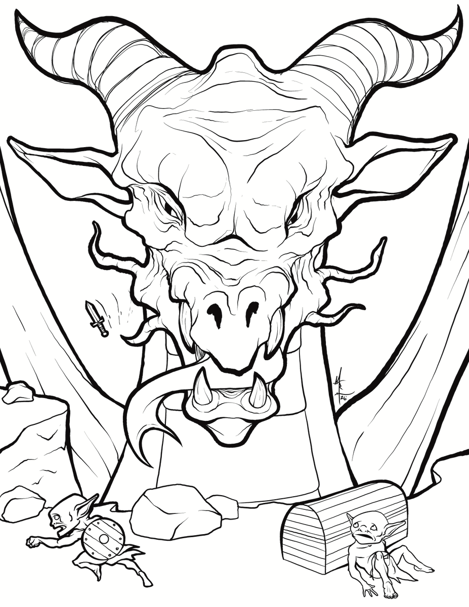 mrlich's tweet photo. I'm managing to get #Day21 in just under the wire! The prompts for #gobtober and #inktober were #dragon and #hero respectively. I let this one get away from me a little since, you know, DRAGON. Ahem. More to come! https://t.co/ljJ0h8DgQg
