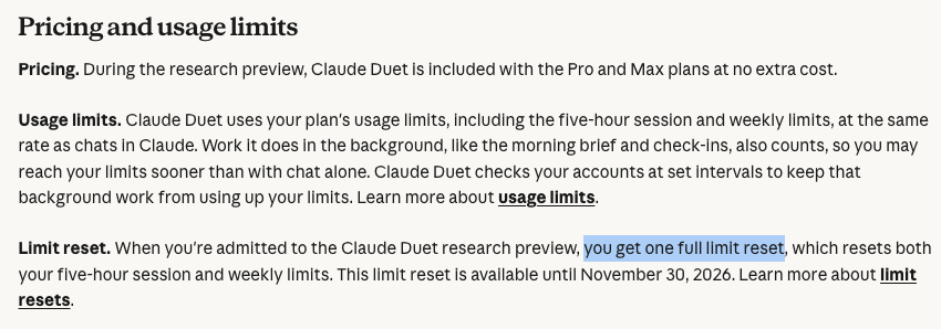 ishuagra02's tweet photo. Anthropic will issue you a banked reset if you give Claude Duet a try. https://t.co/HvUjZ68ScW