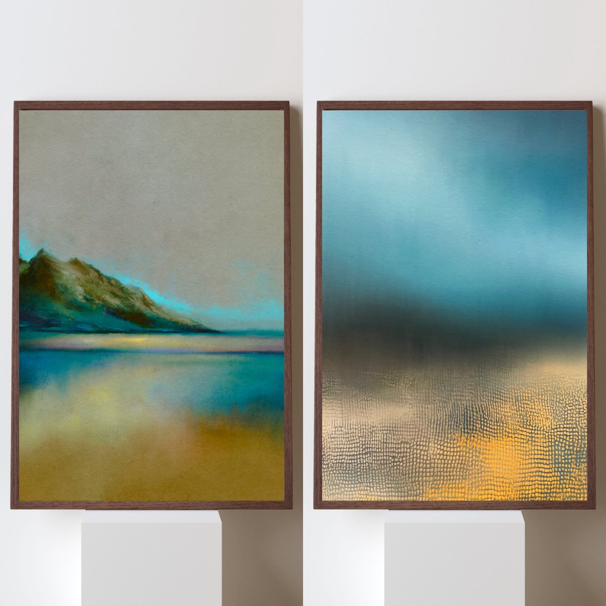 Mjuleslik's tweet photo. “Étude du Nord”
 “The Golden Hour”

1/1 Abstrakt Landschaften. 
Part of the Calming Abstrakt series, exploring the quiet poetry of colour, light and atmosphere.

Painted in harmony, each landscape holds its own quiet poetry, while together they form a singular expression of colour and atmosphere.

Now available on DRiP. 💛💧