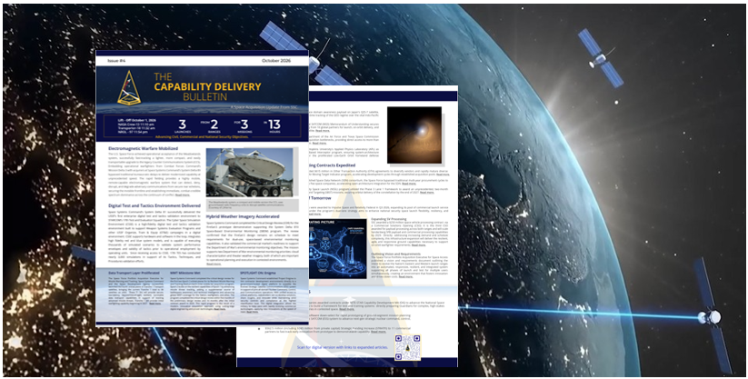 USSF_SSC's tweet photo. See the new issue of SSC’s Capability Delivery Bulletin to learn how space acquisition is a warfighting capability &amp; how we're committed to delivering at the speed of need. This is an overview of milestones in space acquisition that empower our Nation: https://t.co/iOoXh7iuOl https://t.co/VzUg8KO3Bl