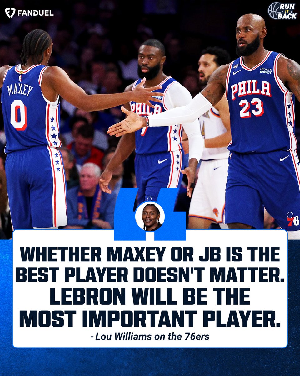 RunItBackFDTV's tweet photo. LeBron brings a balance that allows Maxey and JB to shine for the Sixers 🤝

Lou Williams was impressed by how well this team fits together already this season 💯

Philly has an identity, and that should be a scary sight for the rest of the NBA 😈 https://t.co/GDXhHQgef7