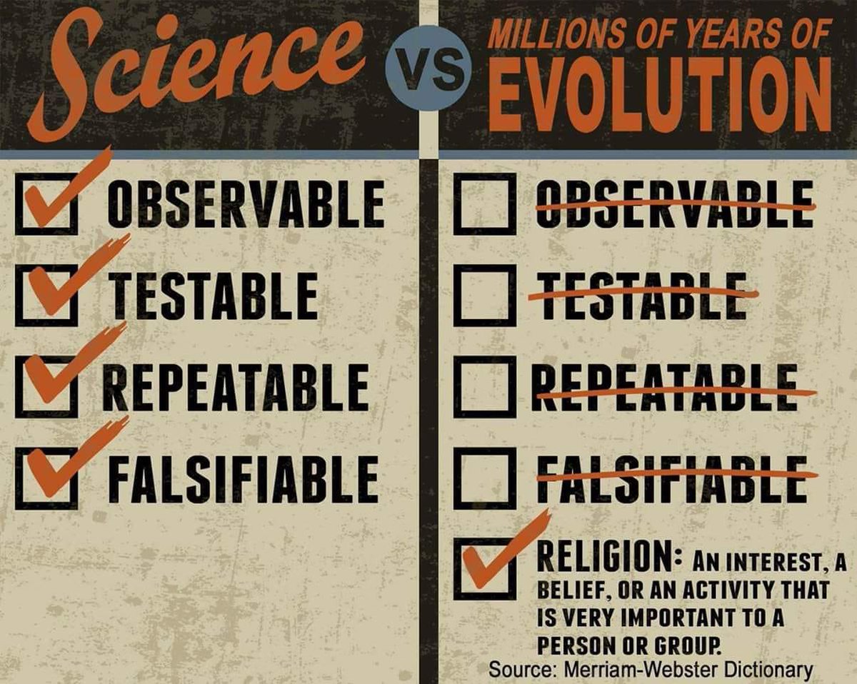 NotEvolution1's tweet photo. @Brett_brasswell Why evolution isn’t science https://t.co/c5UTb1tevL