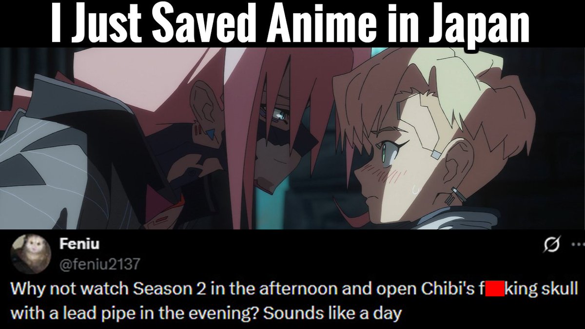 ChibiReviews's tweet photo. So I started to trend because of me talking about the Shota in the recent Cyberpunk anime. Causing 1000s of people to announce they will not be watching the anime because of me

I'm an effective gatekeeper that is saving anime. https://t.co/ebQ3pk0dpS https://t.co/hbgOOWZTs3