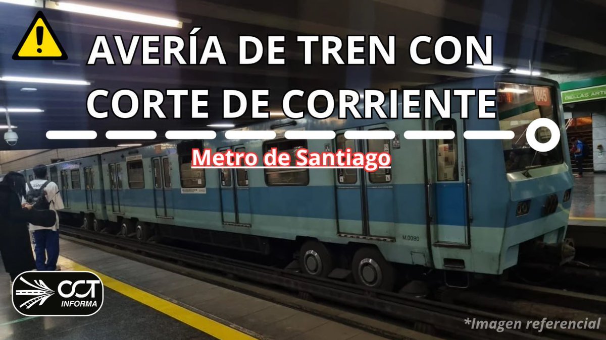 cctisantiago's tweet photo. ⚙️🔌 [19:22] Corte de Corriente en Línea 1 por Avería de Tren en estación La Moneda dirección San Pablo. https://t.co/guWLKEJpq4