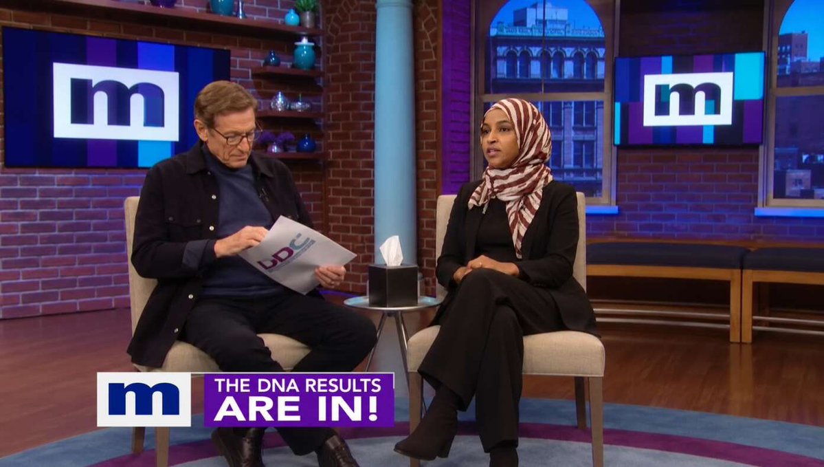 Howodd69's tweet photo. 1- The Department of Homeland Security brought in famed television host Maury Povich to reveal the results of Representative Ilhan Omar's DNA test. Povich, who spent decades unveiling DNA results on live television, recreated his old show set &amp; the classic envelope https://t.co/8EbgiQJghk