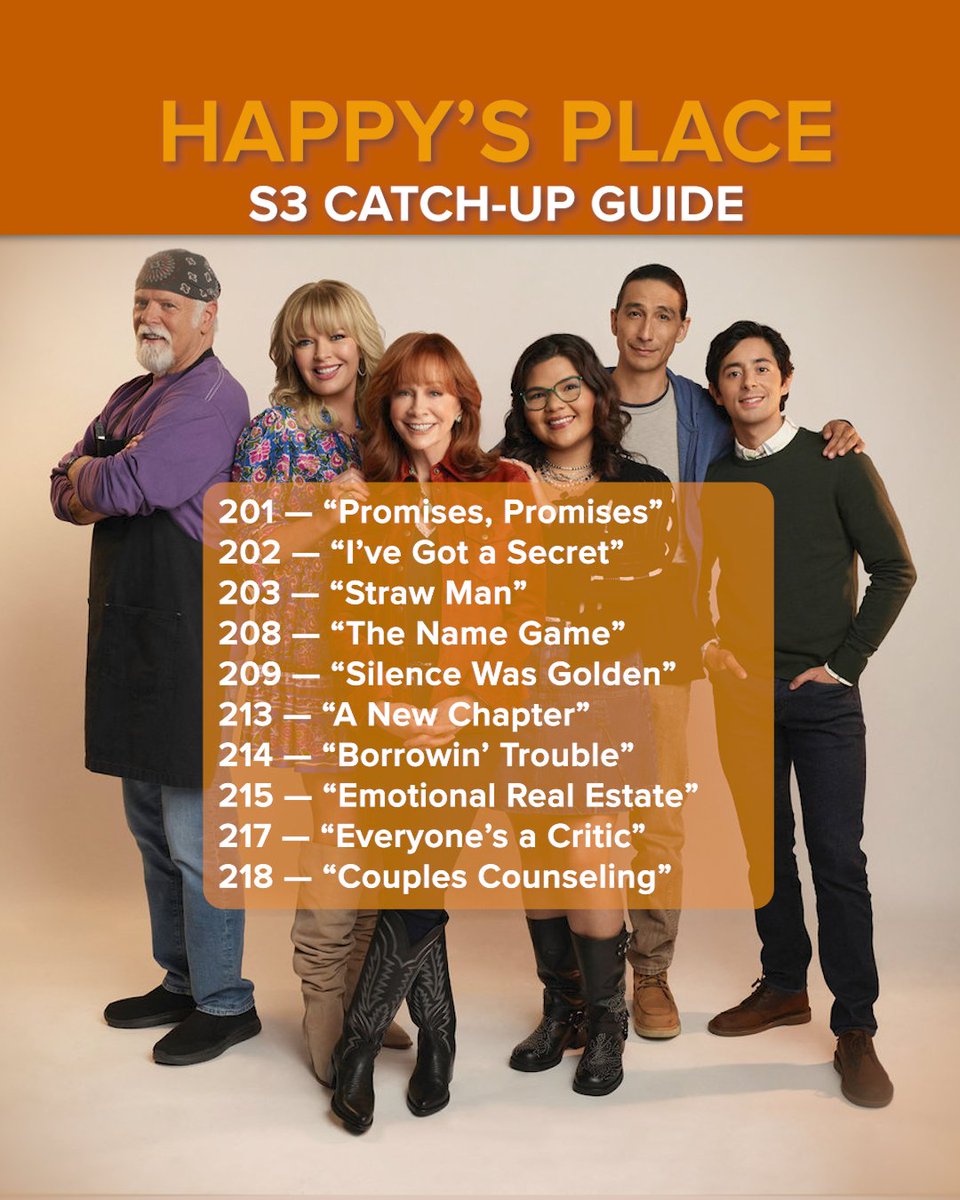 nbc's tweet photo. Need a refresher before round 3? 🍻 Here's what to watch on @peacock before Friday's premiere!

A new season of #HappysPlace premieres October 23 on NBC and next day on Peacock. https://t.co/xce6LBm5fR