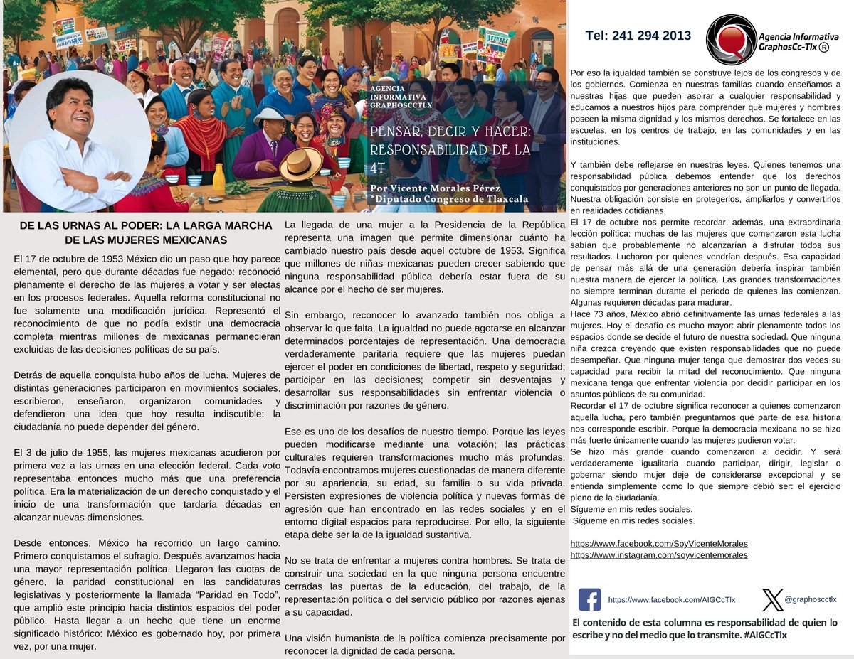 graphoscctlx's tweet photo. #GraphosCc #Tlx #Noticias #BarradeOpinión #Columna #Pensar, decir y hacer: responsabilidad de la 4T | De las urnas al poder: la larga marcha de las mujeres mexicanas. Por @SoyVicenteMPby #AIGCcTlx
Lee la #ColumnaAIGCcTlx completa dándole click aquí ⬇️
https://t.co/dnaXha1P14 https://t.co/6YT57D8deT