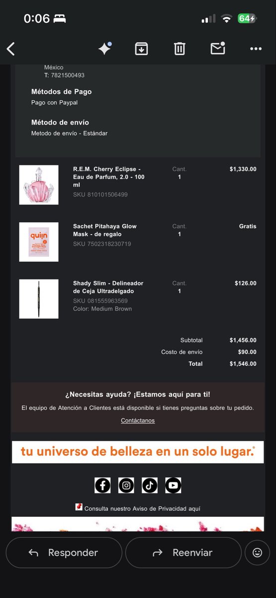 iridixn's tweet photo. @Profeco hice una compra en @ultabeauty México y esto fue lo que recibí. El paquete llegó el 8 de octubre y realicé la queja ese mismo día, estuvieron por dos semanas continuas dando una respuesta genérica y hoy me dijeron que no me darán mi reembolso completo. https://t.co/63wEvu6D4O