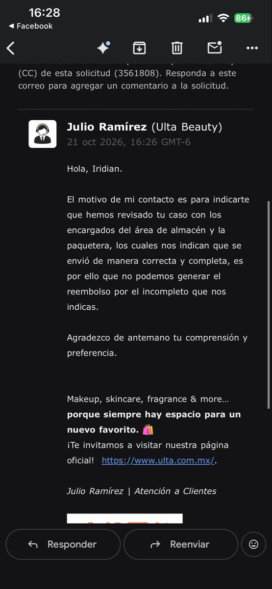 iridixn's tweet photo. @Profeco hice una compra en @ultabeauty México y esto fue lo que recibí. El paquete llegó el 8 de octubre y realicé la queja ese mismo día, estuvieron por dos semanas continuas dando una respuesta genérica y hoy me dijeron que no me darán mi reembolso completo. https://t.co/63wEvu6D4O