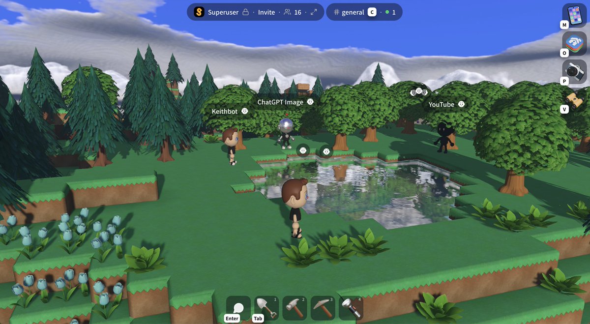 keithwhor's tweet photo. hey folks

we just launched https://t.co/3azIqyg7gi

it’s basically
Grok bot x Animal Crossing x Minecraft

build anything. AI powered NPCs. photo mode. free to play multiplayer. 128 player lobbies (!!).

a lot more planned &amp; coming

i’ll post more next week. https://t.co/DUnWdKvPOe