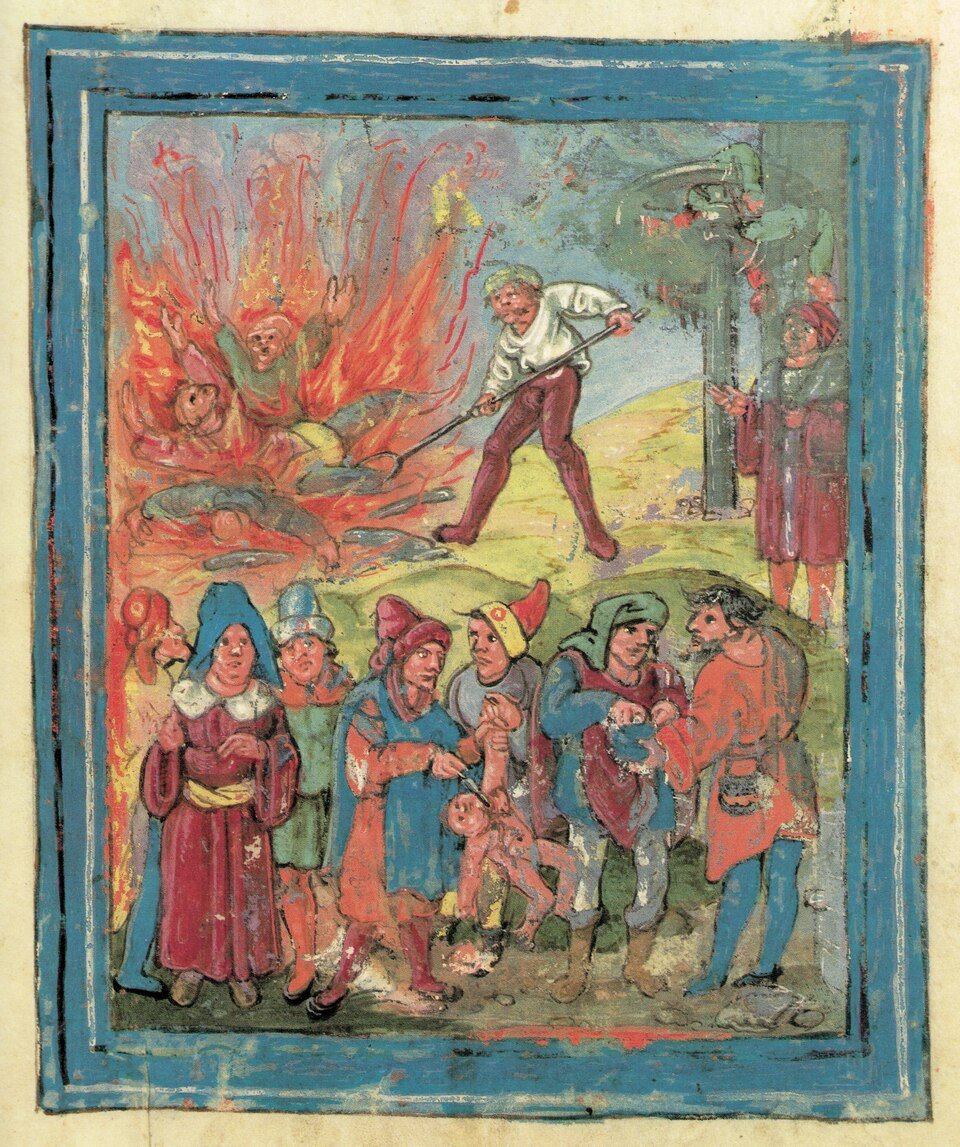 Nasty1Reborn's tweet photo. Did you know that Jews were once forced to wear little red hats so they could be identified.

Read below to find out why.

The Schaffhausen Massacre.

History wants to call it a massacre, another genocide of Jews, but in actual fact it was punishment for crimes committed.

1349.
Schaffhausen,  Jews accused of posioning wells & spreading the Black plague. 
The town people rounded up the accused Jews & executed them on the 22 February 1349.
The rest exiled.

The Jews were allowed to return.

1401.
4 year old boy, Konrad Lori, is murdered in a ritualistic blood sacrifice on Easter. 
A group of 30 Jews were charged with the barbaric, ritualistic murder of the 4 year old Konrad Lori.

The 30 Jews charged with the murder & were executed.
The rest were exiled from the city, again.

Upon their return to the city, some 20 years later, all were forced to wear little red hats, so they could be identified by the locals.