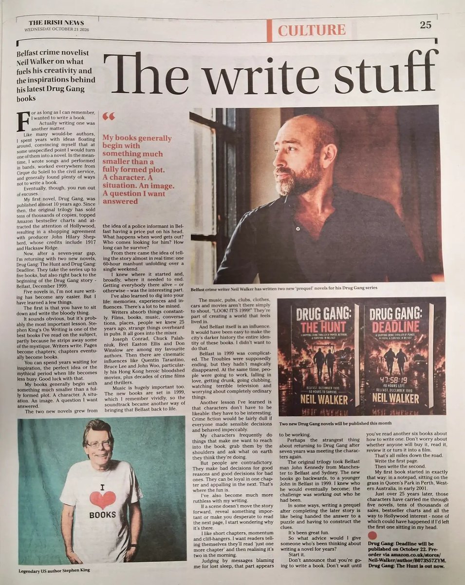 neilwalkerwrote's tweet photo. @RobbeeWrite Delighted to be in The Irish News again! 📰🙌

Talking writing, inspiration and DRUG GANG: DEADLINE — out TOMORROW! 🔥

🔗 https://t.co/jtkSe6voXU…

📙 https://t.co/WPWK1GBWRD…

#CrimeThriller #Belfast #booktok https://t.co/JZvMQJL6fJ