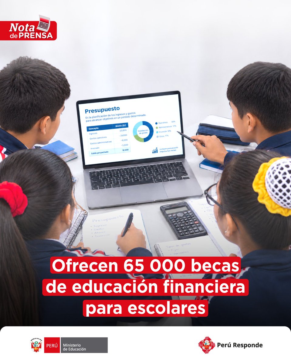 MineduPeru's tweet photo. 🎓💰 El Minedu y Junior Achievement Perú ofrecerán 65 000 becas virtuales para fortalecer la educación financiera de estudiantes de todo el país. 
📚 Inscríbete en PerúEduca: https://t.co/TY1zqwPjCo
#NDP 👉 https://t.co/FT5DRN7KPT https://t.co/uYQj4yjXsG
