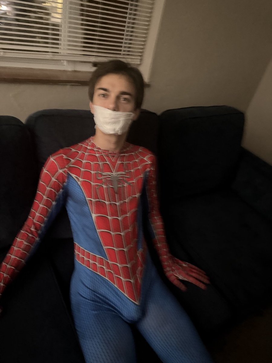 PupHush1's tweet photo. Spiderman bound/gagged by CapturedHero279 on Recon. It was very fun. https://t.co/UEM42JbdNA