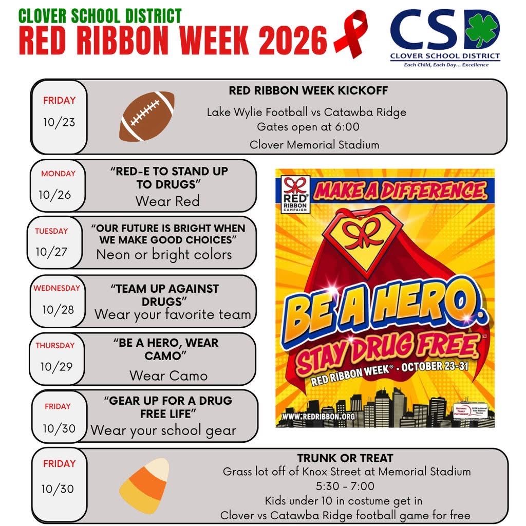 RodRuth1's tweet photo. #RedRibbonWeek2026 @lakewylieFB @Clover_Football ⚡️🦅🦸🏻‍♂️ https://t.co/WbhNitnc7w