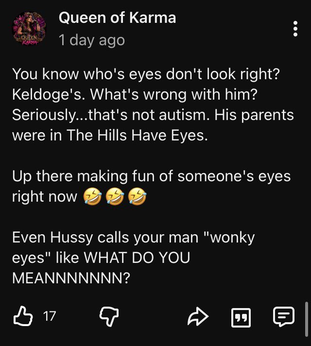 keldoge's tweet photo. Queen of Karma aka Queen of Spade loves to talk shit while hiding that she supported RealSteamNews for years despite it being widely known that he’s a rapist and revenge pornographer. QoK only cut ties with him after he humiliated himself on AugieRFC but I’m a freak because I’ve got ocular albinism. :)