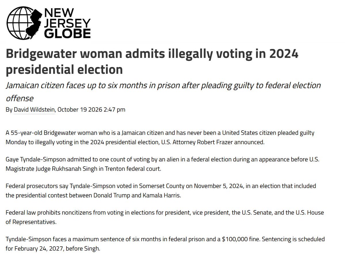 NJAssemblyGOP's tweet photo. These aren’t hypothetical cases. These are federal criminal charges.

A guilty plea. 7 more facing charges. 6,600 ineligible registrations through the MVC. Nearly 400 voted.

New Jersey’s system failed. Assembly Republicans have a plan to fix it.

Protecting elections isn’t partisan. It’s American.