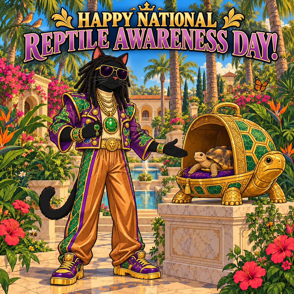 airamcita's tweet photo. 🎤 SNOOPCAT 🎶 —“Happy National Reptile Awareness Day! I told my stylist I wanted crocodile luxury. He brought me a turtle. Honestly, the turtle has better business instincts.” 🐢💎😼

#SnoopCat #SnoopCatFabulous #BeverlyHillsCatSquad #NationalReptileAwarenessDay #October212026 https://t.co/bwunrbp3iZ