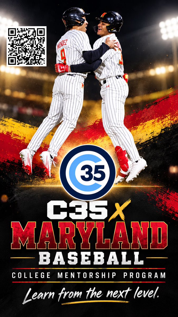 C35Advisors's tweet photo. 🚨 C35 x MARYLAND BASEBALL! 🔴🟡

9 Maryland baseball players are joining the C35 College Mentorship Program! Learn from the next level through mentorship and player development. ⚾

📲 Scan the QR code to register with your favorite player! Spots are limited. https://t.co/cNGajaTcwY