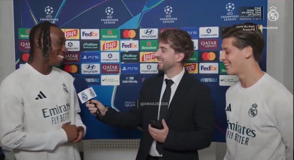 RMadrid_actu's tweet photo. 🚨 Arda Güler : "Mon but était meilleur que celui de Diomande." 

🗣️ Yan Diomande : "Non, mon but est le meilleur et tu le sais !!" 😂 https://t.co/bX8M93arku