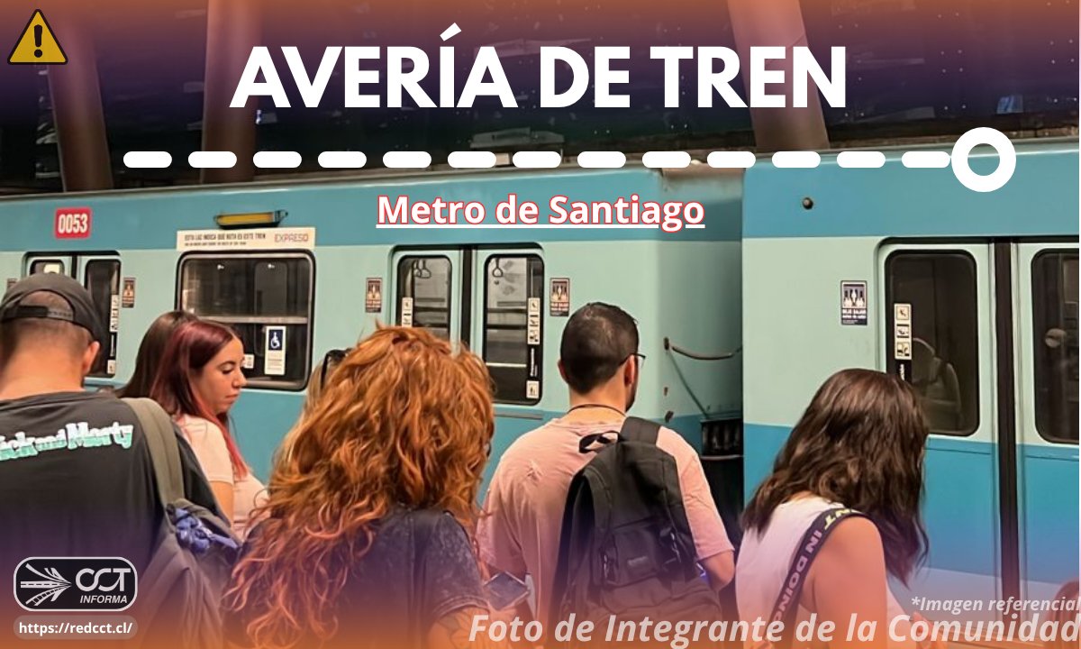cctisantiago's tweet photo. ⚙️🚇 [19:52] Avería de Tren en estación Unión Latinoamericana #L1 dirección San Pablo.

🟡 Considera atrasos en Línea 1 por todos los eventos que han ocurrido. https://t.co/PWUPY2S12r