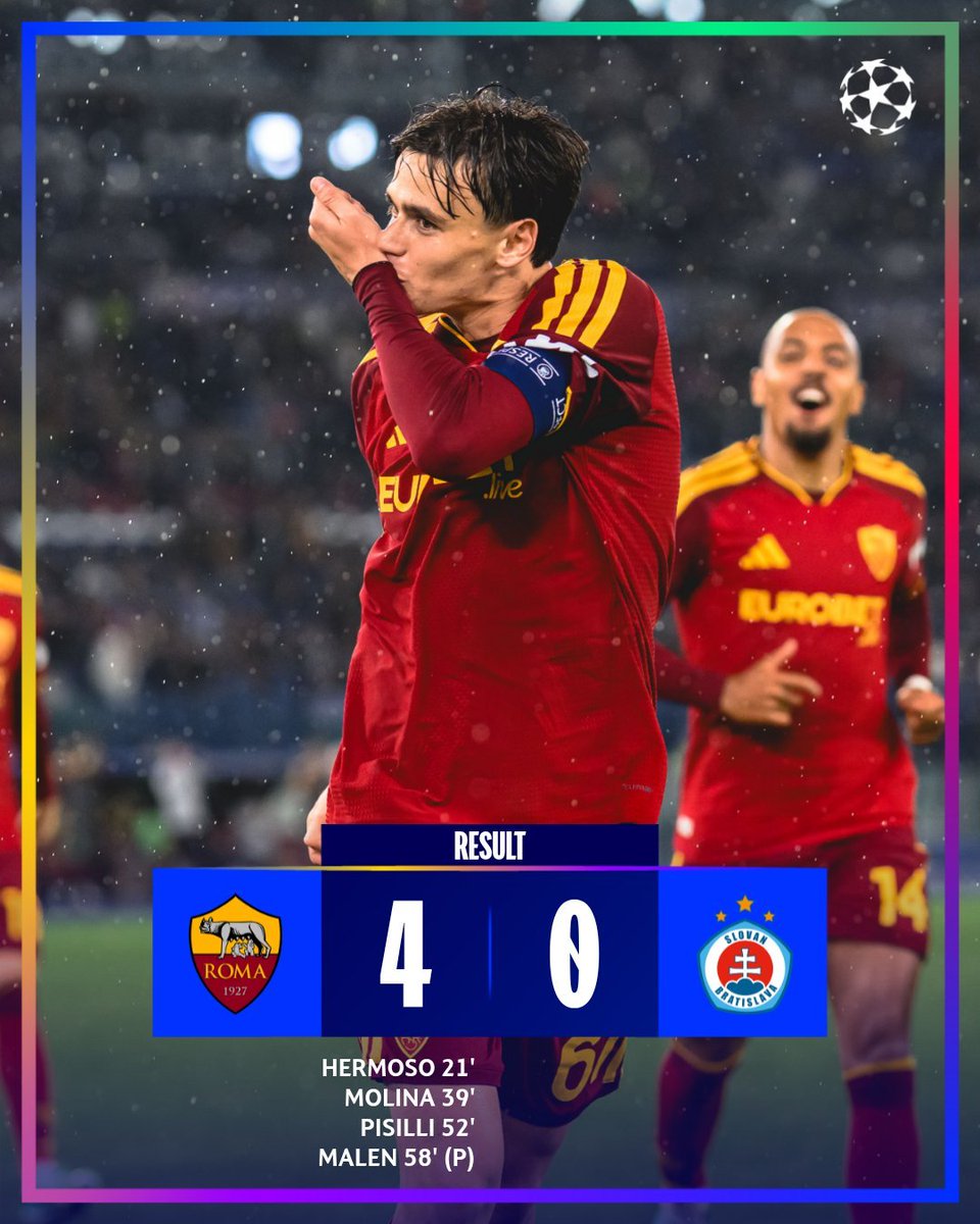 SiaranBolaLive's tweet photo. ✅️ROMA 4-0 SLOVAN
✅️NAPOLI 4-3 BODO/GLIMT
✅️COMO 4-1 MU
✅️INTER 1-0 SHAKHTAR

4 WAKIL ITALIA MENANG!!!
💪 https://t.co/6G5kP6gyUJ