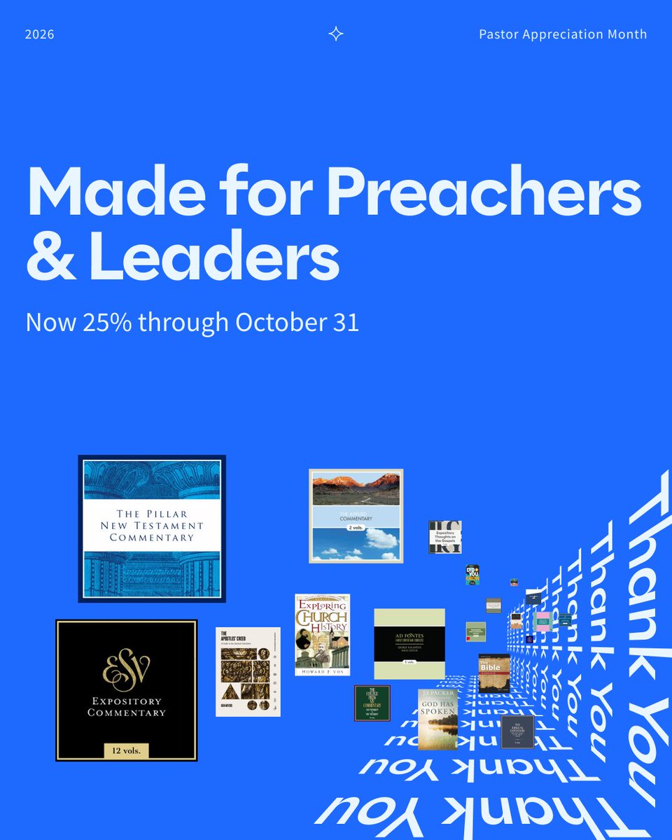 Logos's tweet photo. Sermon prep, teaching, counseling, leading a staff.

The 2026 Leader and Preacher Libraries are built around the work you do every day. And they’re all 25% off through October 31.

Shop now: https://t.co/7AWyVVR0RM

Plus, if you already own volumes in a collection, you’ll pay less than the advertised discount. Since you never pay twice for books you already own in Logos.

#PastorAppreciation #SermonPrep
