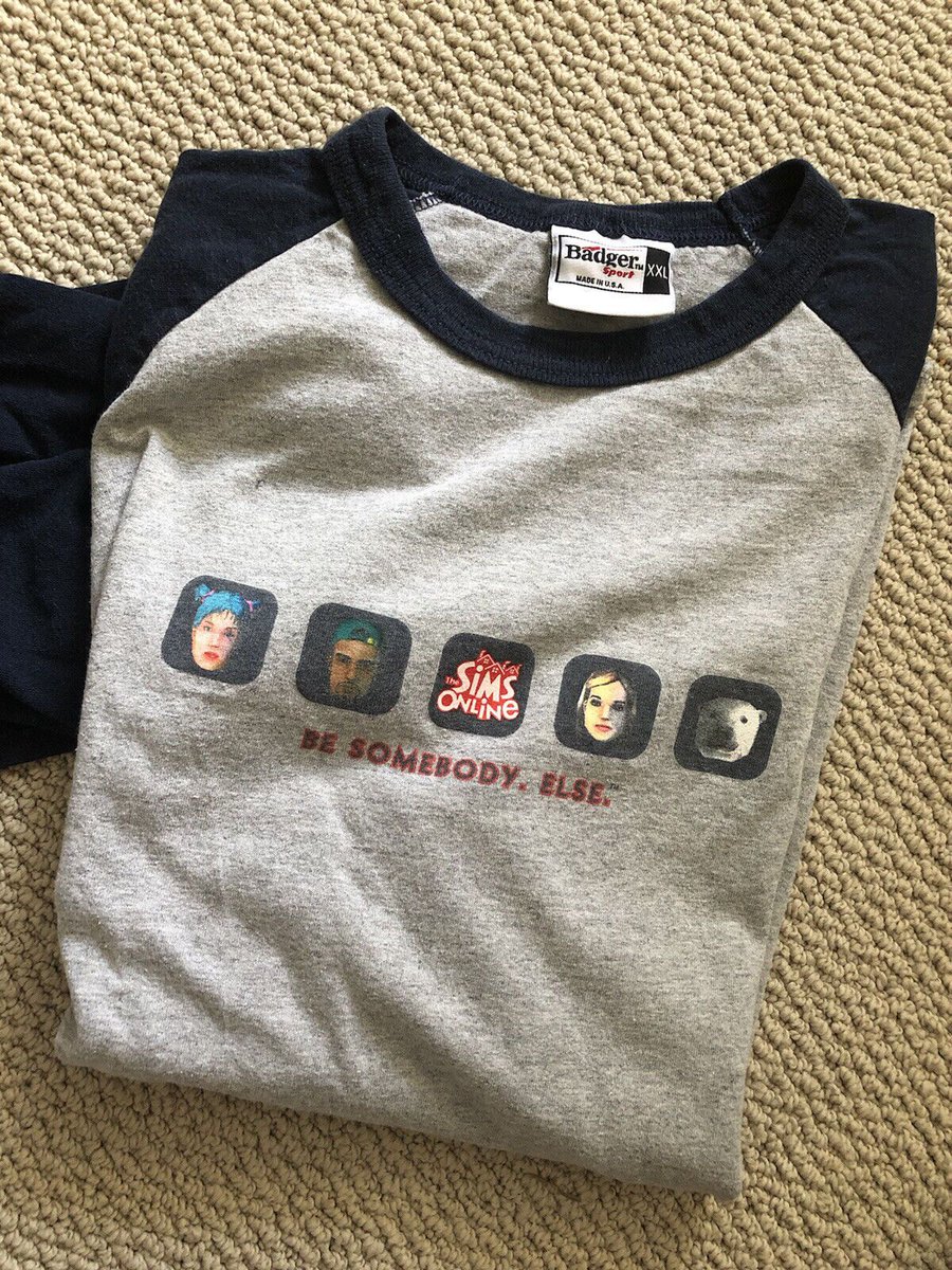 3CC0__'s tweet photo. Vintage The Sims Online T-Shirt "BE SOMEDY ELSE" (~2002) https://t.co/LH4GcToj54