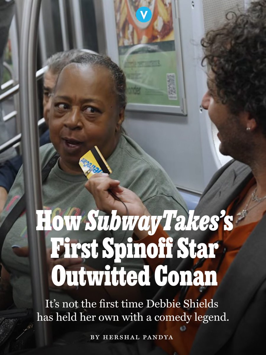 NYMag's tweet photo. It takes an inordinate amount of wit and charm to best Conan O’Brien in a riff-off. The most an average comedian or host can hope for is not to embarrass themselves trying, which is largely how Kareem Rahma fared in a recent episode of his popular social-media series, Subway Takes. But toward the end of the interview, Rahma and O’Brien were shown up by a stranger named Debbie Shields who just so happened to be commuting on their train.

The 68-year old native New Yorker didn’t know what ‘SubwayTakes’ was, or that she was about to get pulled into a viral improvisational comedy bit. But thanks to a childhood spent performing in church and experience hosting comedy and karaoke nights, she says her instincts kicked in immediately.

This 'SubwayTakes' appearance isn’t even the first time she has been put on the spot by someone with a huge comedy platform. 

Shields shares which comedian once pulled her onstage at Barclays Center, how she’s handling her virality, and whether she’d be interested in hosting a show of her own: https://t.co/WktKtAC7Fu