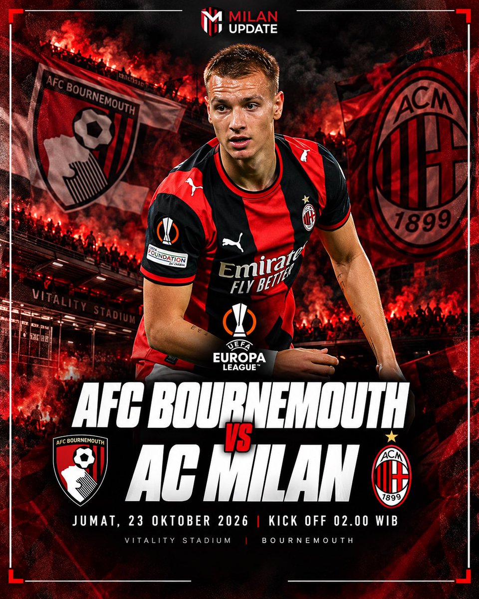 MilanUpdate's tweet photo. Daya juang Como yang mampu mengalahkan tim Liga Inggris harus bisa dicontoh Milan dengan membawa pulang 3 point dari Bournemouth.. Saksikan dini hari nanti live di @SCTV &amp; @vidio @EuropaLeague @afcbournemouth vs @acmilan https://t.co/PORlpNsUD8