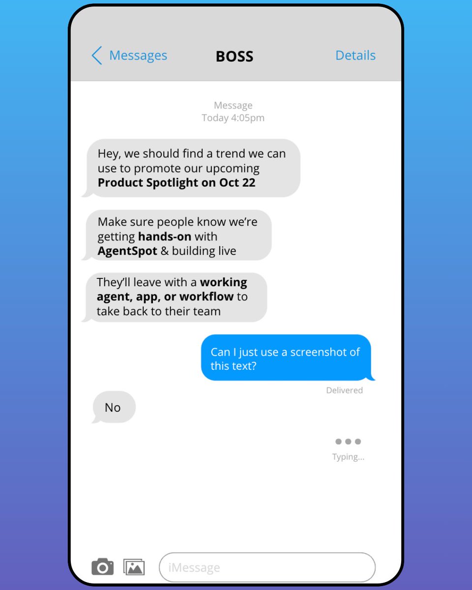 AgentSpotxAI's tweet photo. Not saying the boss made us post this, but... 👀

Product Spotlight is TOMORROW. 

You coming? 👇

https://t.co/gYu8yRGrtp https://t.co/E02Wu0dWzo