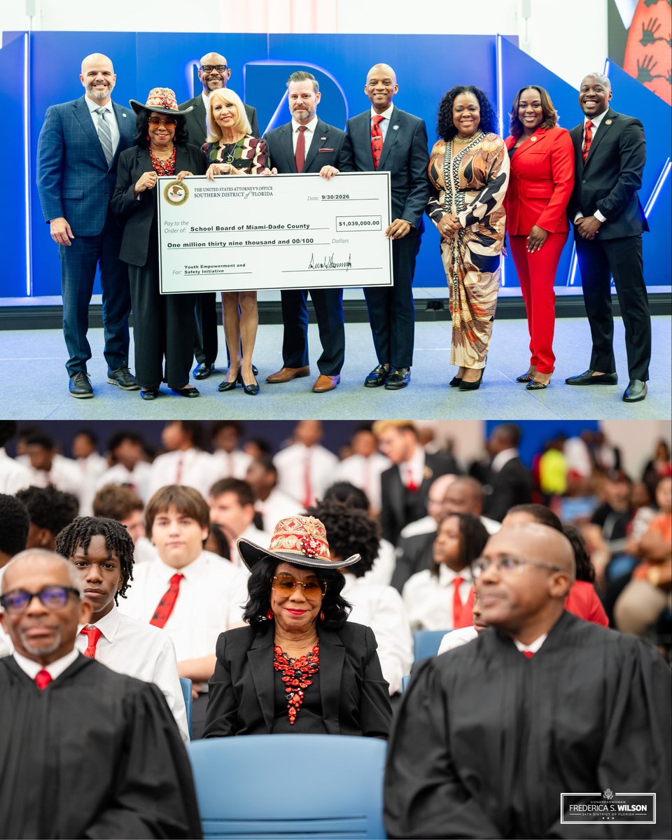 RepWilson's tweet photo. Our children deserve every opportunity to succeed. I’m proud to join the Department of Justice in presenting over $1 million to the 5000 Role Models of Excellence Project.

As its founder, I know this investment means more mentorship, more opportunities, and brighter futures for boys across South Florida. Thank you to the leaders across Miami-Dade whose partnership and commitment help our boys thrive.