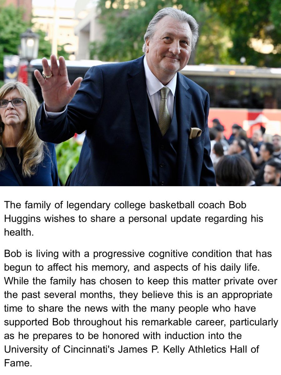 JoeyDeBerardino's tweet photo. JUST IN: The family of former University of Cincinnati men's basketball head coach Bob Huggins says he is living with a "progressive cognitive condition" that has begun affecting his memory and daily life. @WDTN https://t.co/tMp3FzQsCt