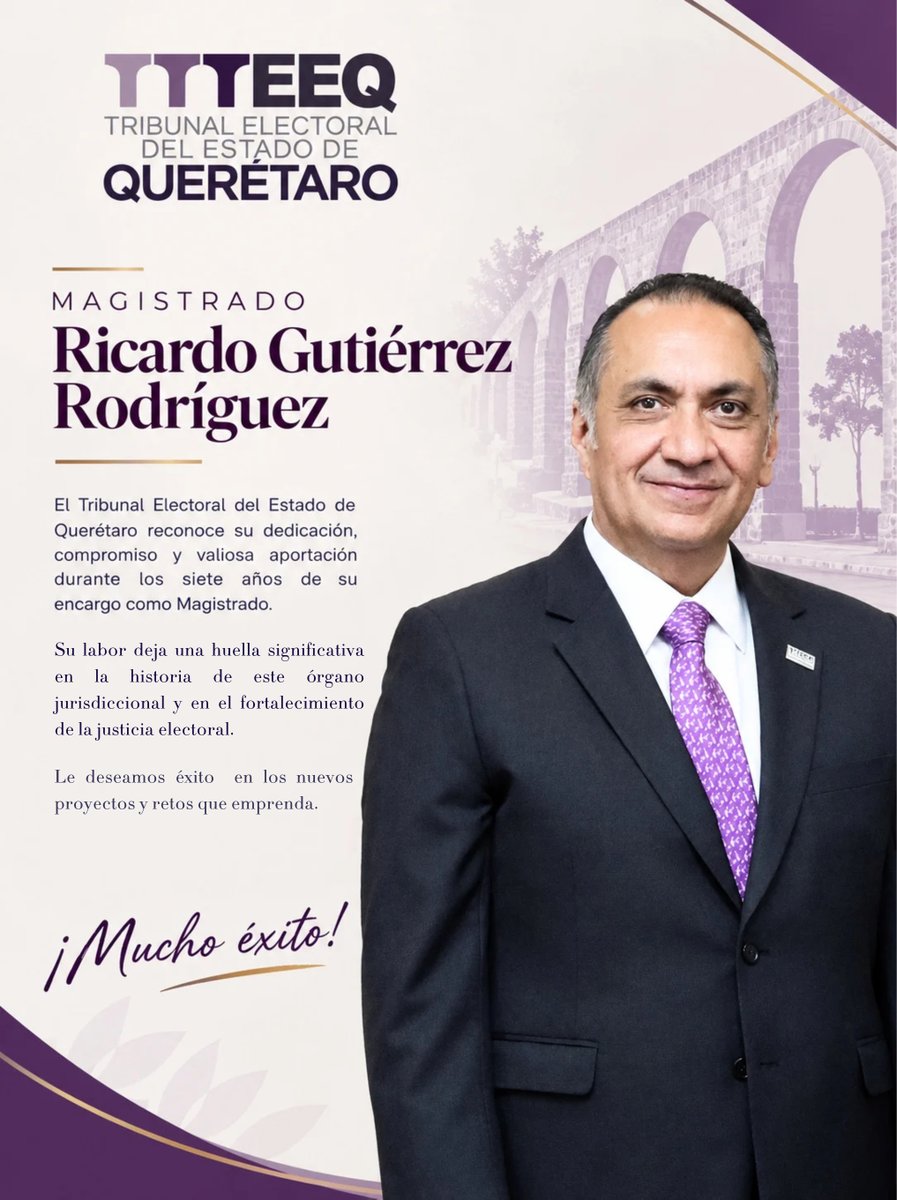 TEEQRO's tweet photo. El @TEEQRO reconoce y agradece al Magistrado @MagdoRGutierrez por su dedicación, compromiso y valiosas aportaciones durante los siete años de su encargo.
Su labor deja una huella significativa en la historia de este órgano jurisdiccional.
#TEEQ #JusticiaElectoral #Querétaro https://t.co/W0ZU8PokYk