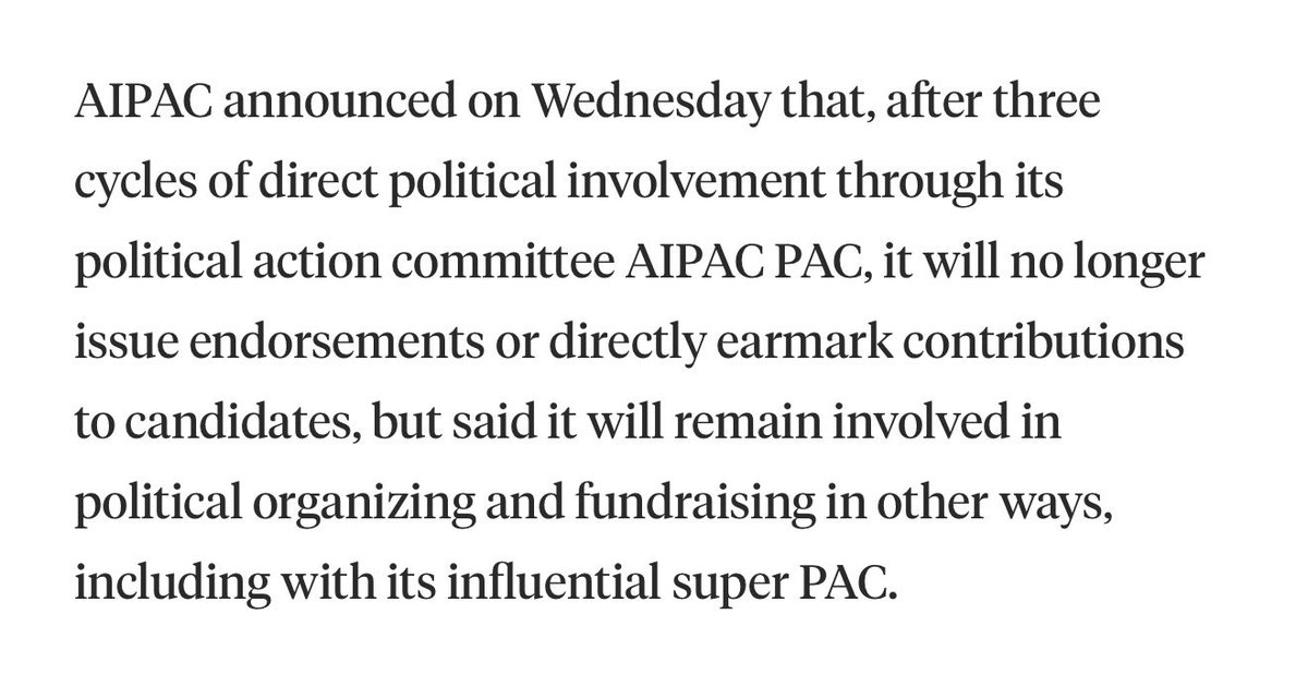 QuarterZippedxx's tweet photo. @AFpost It looks like AIPAC is going to continue operating, just under the super PAC United Democracy Project.

This allows AIPAC to circumvent negative endorsements, still be able to engage with candidates directly through AIPAC, but then indirectly campaign for them through UDP. https://t.co/IXlDLfe0ut