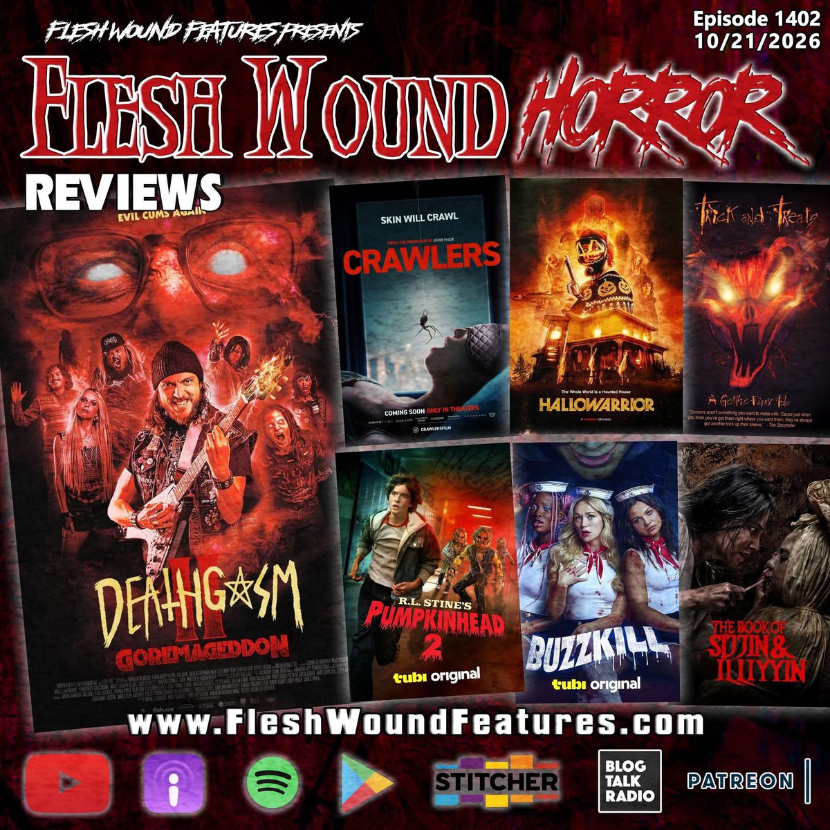 FleshWoundRadio's tweet photo. https://t.co/lonSVHcQvv #Deathgasm2Goremageddon #Crawlers #Hallowarrior #Shudder #BookOfSijjinAndIlliyyin #RLStine #Pumpkinhead2 #SpookySeason #TrickAndTreats #GaryBusey #HorrorMovies #MalcolmMcdowell #Tubi #MillyShapiro #CassandraPeterson #Elvira #Halloween #31DaysOfHalloween https://t.co/gvsxOQCGwR