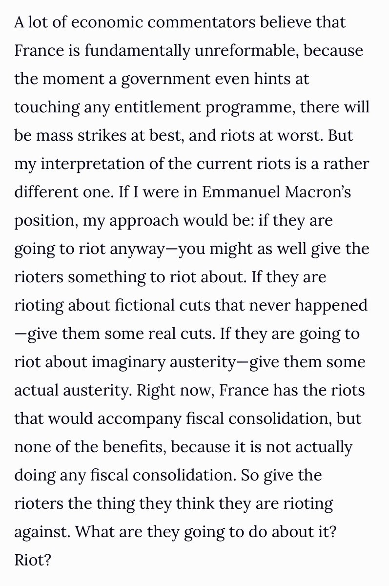 clairlemon's tweet photo. Why Emmanuel Macron should not be letting a good riot go to waste

@K_Niemietz's latest for @Quillette 
https://t.co/fOmUfOfmU3 https://t.co/BtzQUOjCSZ