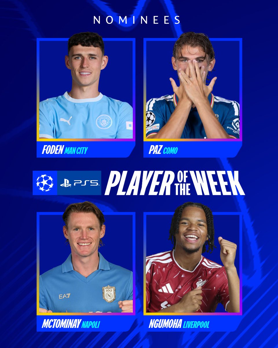 ChampionsLeague's tweet photo. Who was the star this week? 🌟

🔗 https://t.co/kehbM05rgN 

@PlayStationEU | #UCLPOTW https://t.co/1rVuzNiKRI