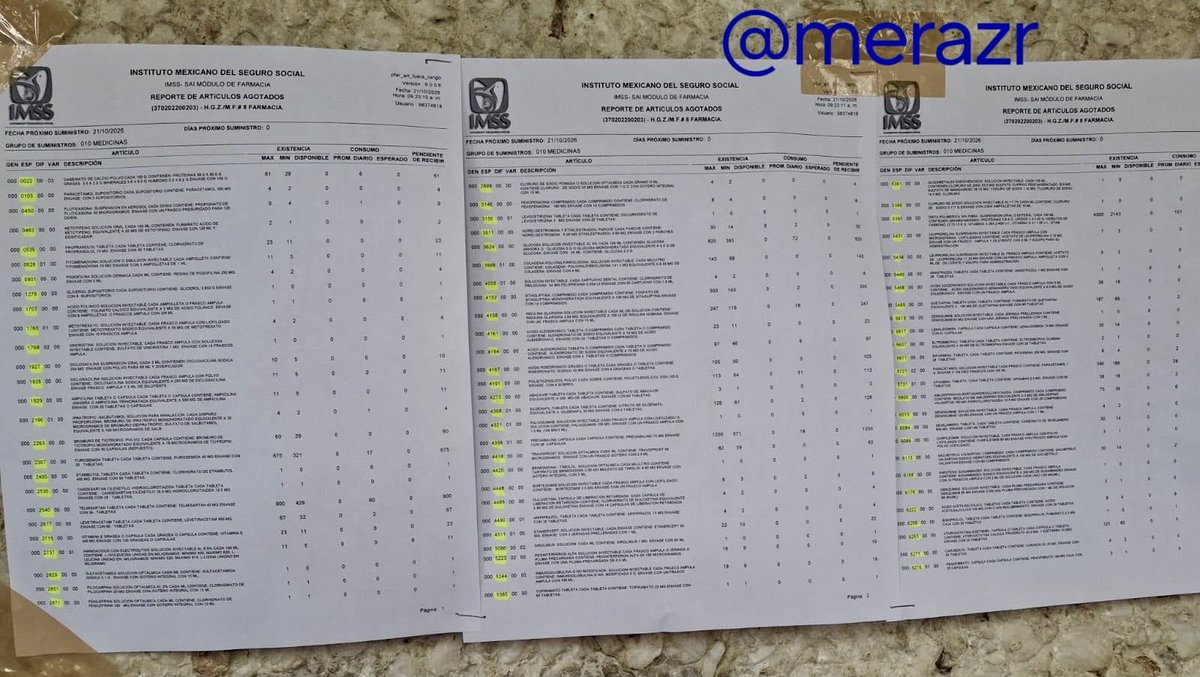 HectorRossete's tweet photo. Presidenta: aquí le están ahorrando los apuntes. Tome nota de la realidad. El propio personal de la Clínica 8 del IMSS tuvo que colgar listas impresas con más de 60 medicamentos faltantes porque ya no hay con qué trabajar. Mientras en los discursos "todo bien", los pacientes pagan los platos rotos.
📸: @merazr