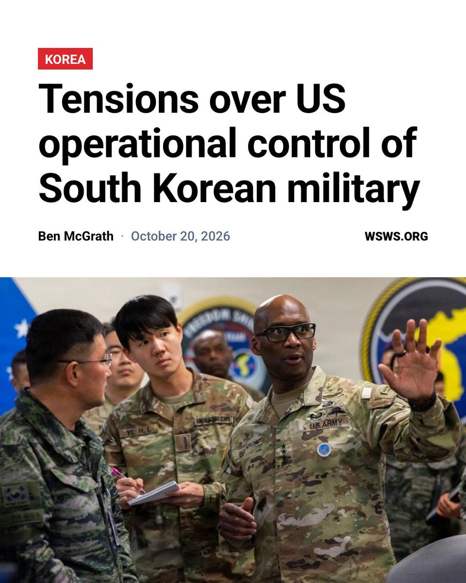 WSWS_Updates's tweet photo. Seoul’s insistence on regaining wartime operational control over its military is not a repudiation of Washington’s preparations for war against China, but a push for a greater voice in the conflict. https://t.co/RrauEaUBed