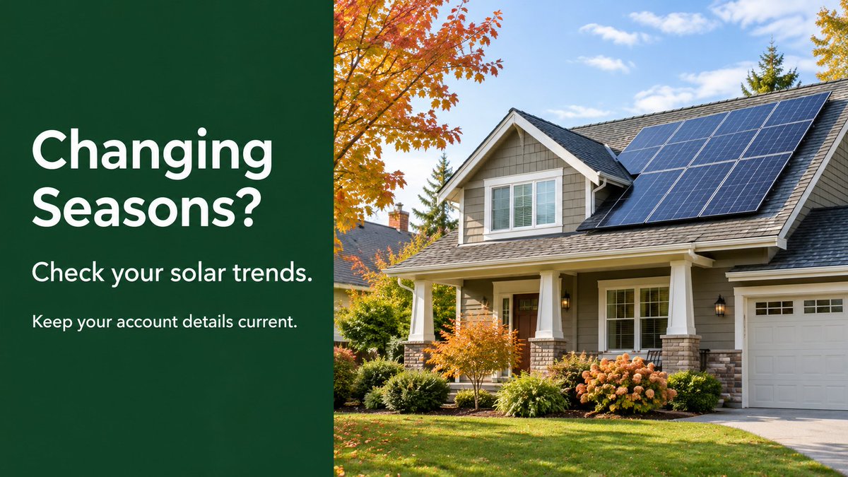 SprucePower's tweet photo. 🍂 Changing seasons? Review recent production trends, confirm your account information is current and know where to find support resources.

#SolarEnergy #HomeownerTips #SprucePower https://t.co/Er2ArmedQd