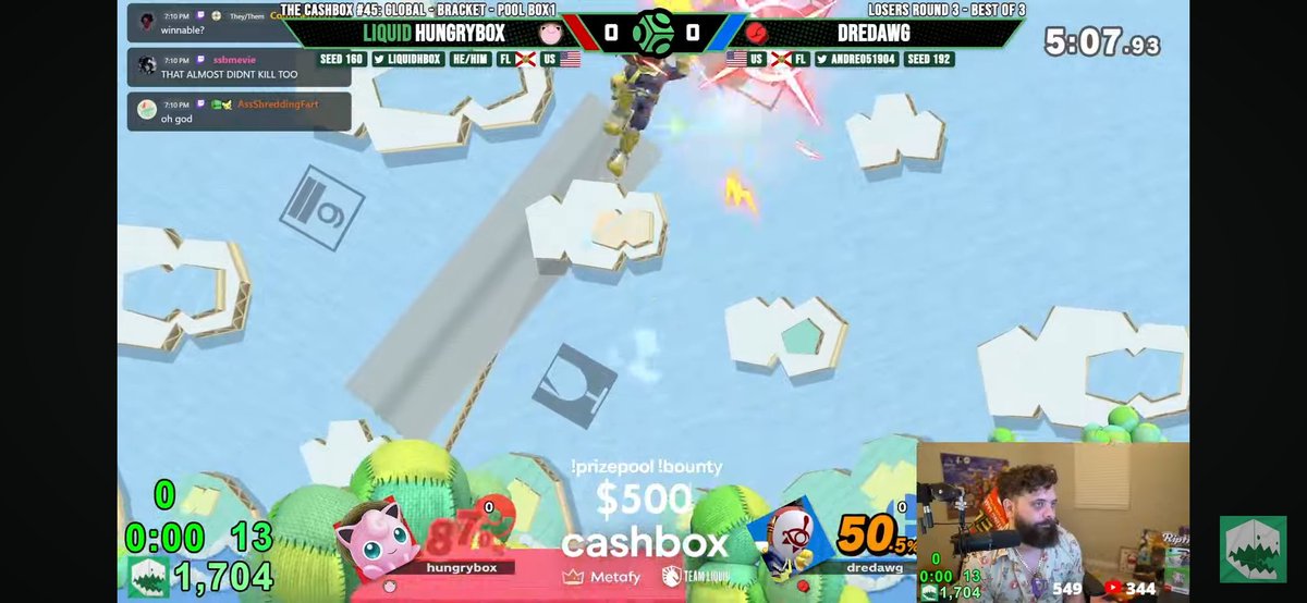 UnmedicatedPJs's tweet photo. Hungrybox just got eliminated from Cashbox by a Mii Brawler who took him to Yoshi's at the VERY FIRST tournament after Hbox legalized the stage.

I think he just realized why Yoshi's isn't normally legal. You couldn't have written it better if you tried. https://t.co/pmKyeo8Vye