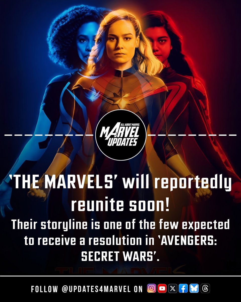 Updates4Marvel's tweet photo. The Marvels Could Reunite in ‘Avengers: Secret Wars’!

Their storyline is reportedly one of the few expected to receive closure in Marvel’s upcoming multiverse epic.

#TheMarvels #AvengersSecretWars #MCU https://t.co/4ZFrkpccFO